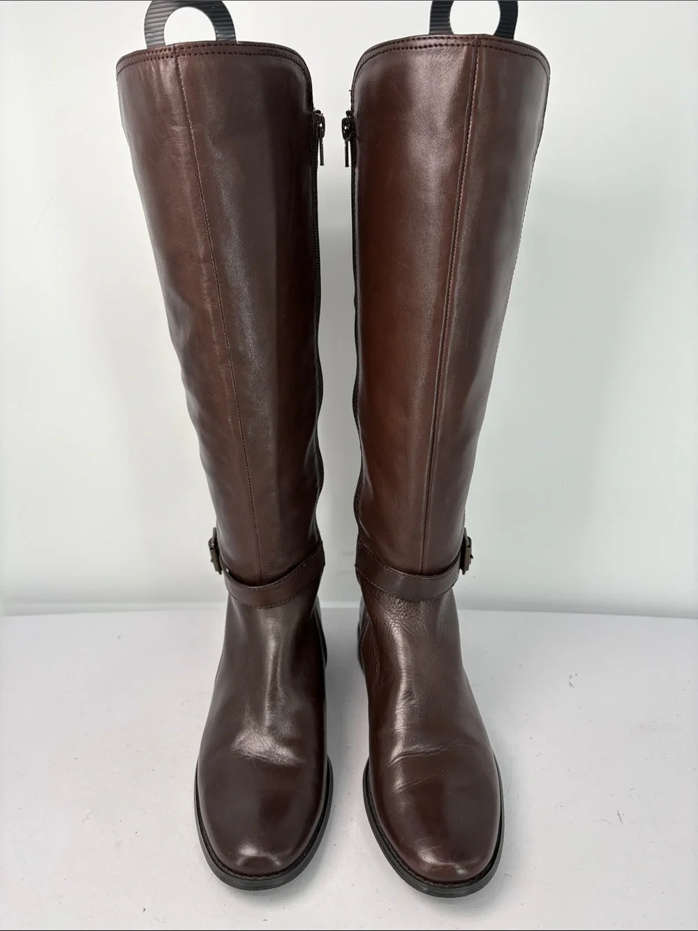 🧠 Anne Klein leather Brown to-the-Knee Riding Boots with back elastic panel